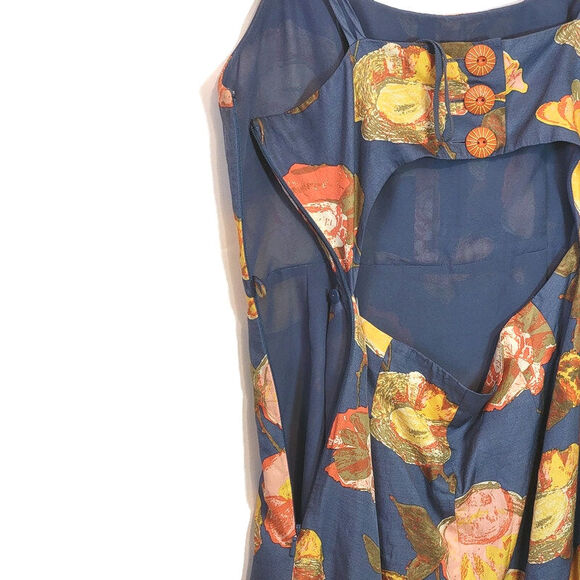 Anthropologie Maeve Floral Mini Dress Silk Blend Peony Print Blue Party Summer 4 - Picture 13 of 16